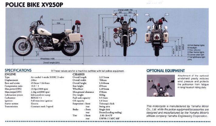 Yamaha XV250P spec sheet