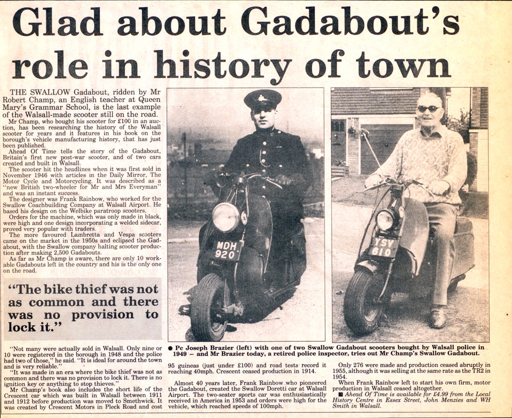 Swallow Gadabout newspaper article